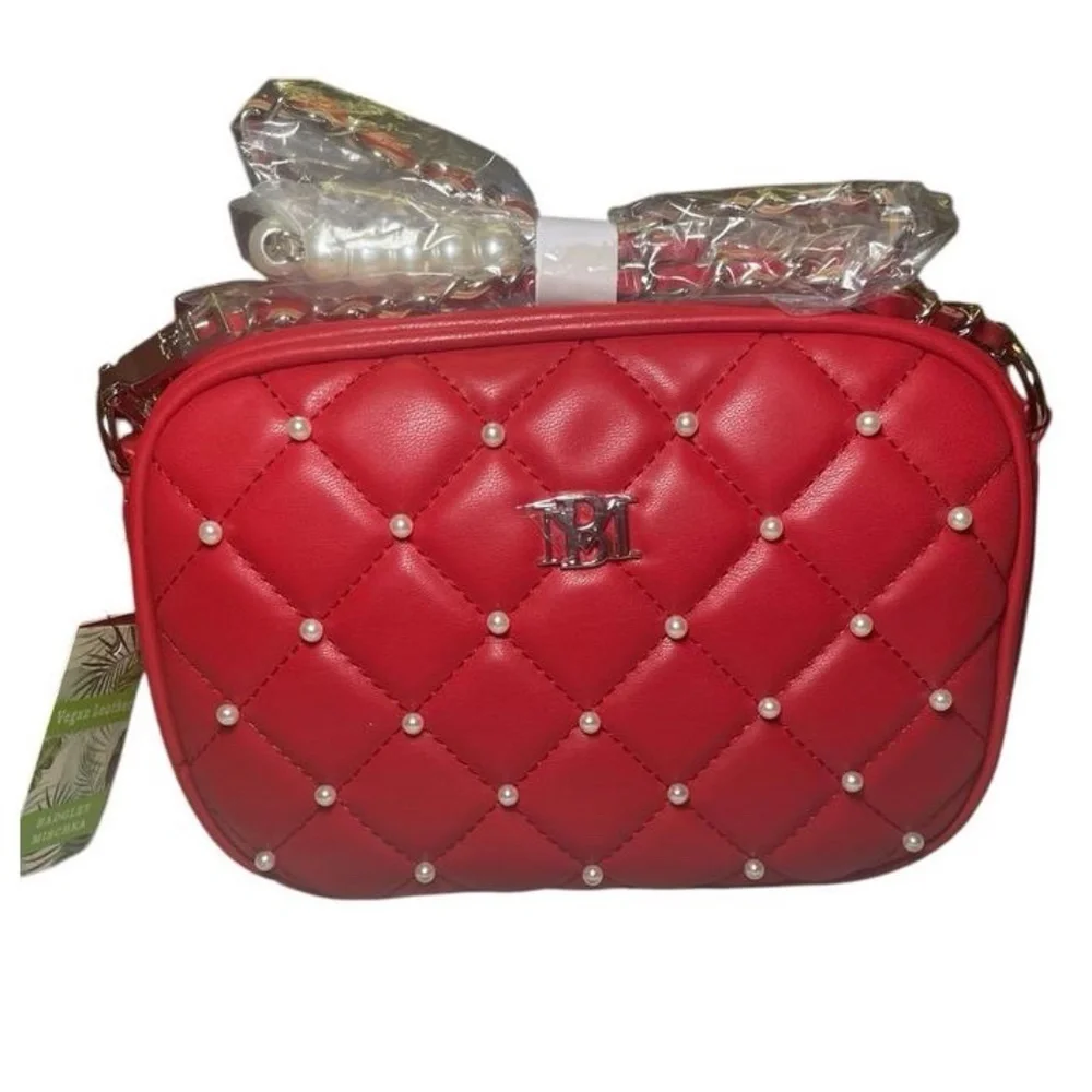 NWT Badgley Mischka Diamond Quilted Camera Bag w/ Pearls - Picture 1 of 7